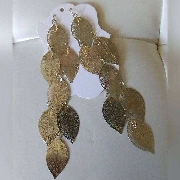 New Tiered Long Leaf Earrings, Shoulder Duster Style - Picture 2 of 10